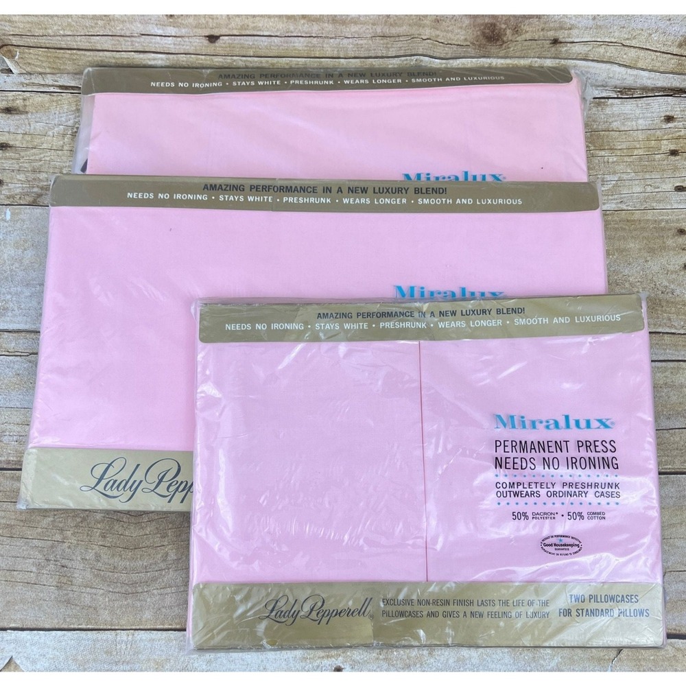 Vintage Lady Pepperell Pink Twin Sheet Set Percale‎ Miralux NEW Nos